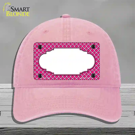 Pink White Quatrefoil Center Scallop Novelty License Plate Hat Unconstructed Cotton / Pink