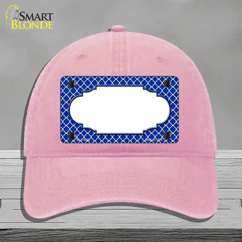Blue White Quatrefoil Center Scallop Novelty License Plate Hat Unconstructed Cotton / Pink