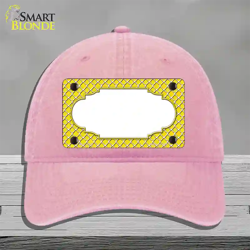 Yellow White Quatrefoil Center Scallop Novelty License Plate Hat Unconstructed Cotton / Pink