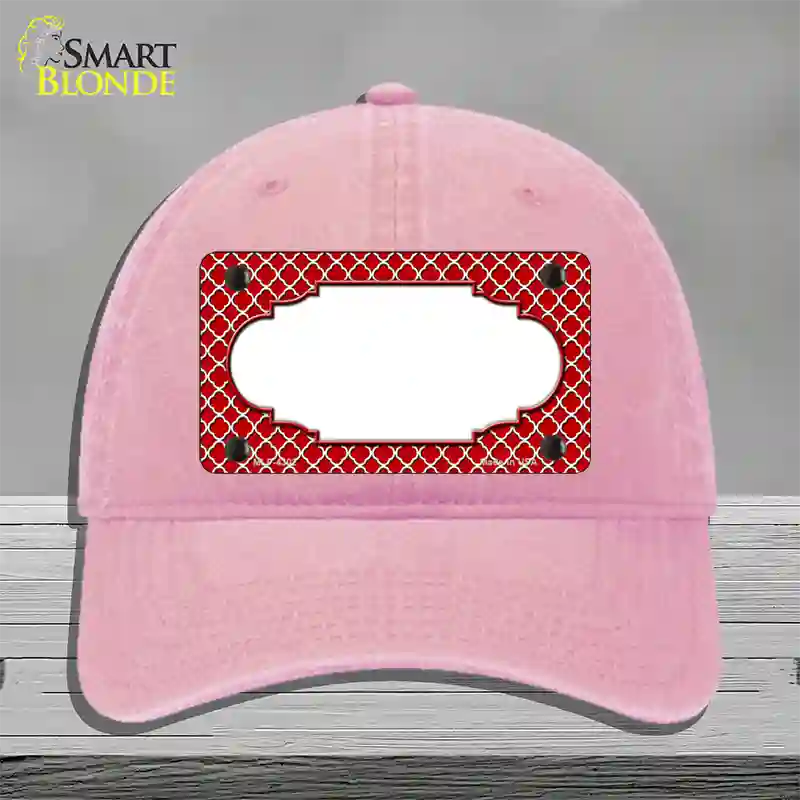 Red White Quatrefoil Center Scallop Novelty License Plate Hat Unconstructed Cotton / Pink