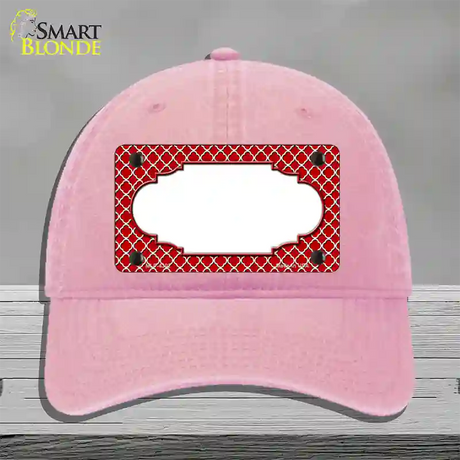 Red White Quatrefoil Center Scallop Novelty License Plate Hat Unconstructed Cotton / Pink