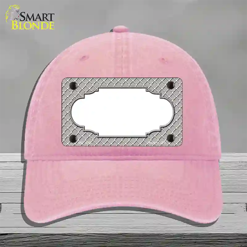 Grey White Quatrefoil Center Scallop Novelty License Plate Hat Unconstructed Cotton / Pink