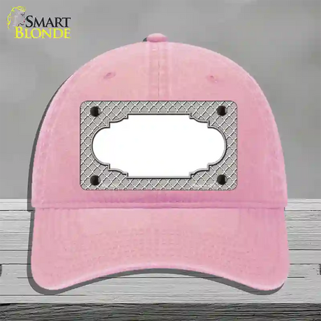 Grey White Quatrefoil Center Scallop Novelty License Plate Hat Unconstructed Cotton / Pink