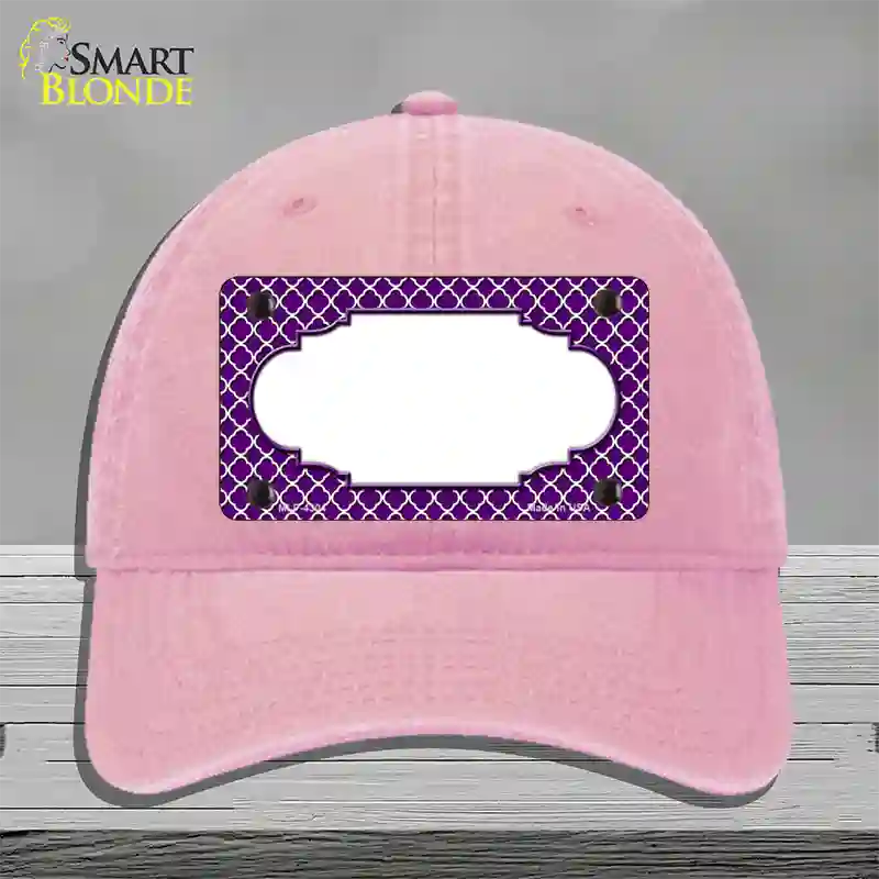 Purple White Quatrefoil Center Scallop Novelty License Plate Hat Unconstructed Cotton / Pink