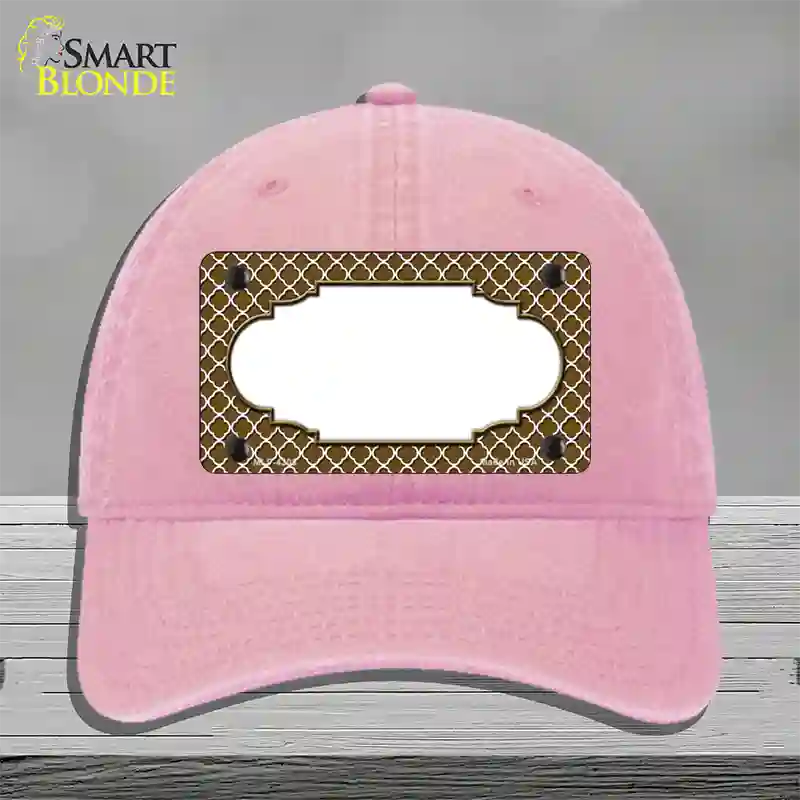 Brown White Quatrefoil Center Scallop Novelty License Plate Hat Unconstructed Cotton / Pink