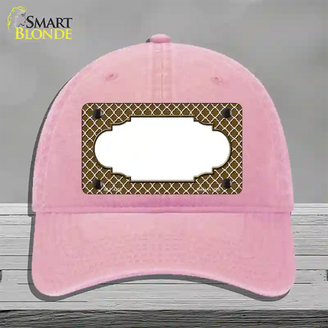 Brown White Quatrefoil Center Scallop Novelty License Plate Hat Unconstructed Cotton / Pink