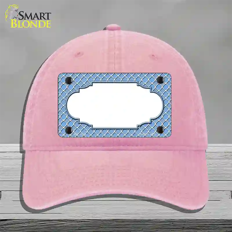 Light Blue White Quatrefoil Center Scallop Novelty License Plate Hat Unconstructed Cotton / Pink