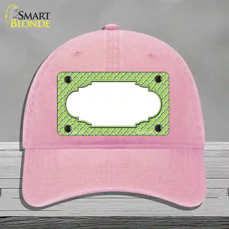 Lime Green White Quatrefoil Center Scallop Novelty License Plate Hat Unconstructed Cotton / Pink