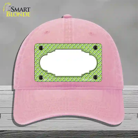 Lime Green White Quatrefoil Center Scallop Novelty License Plate Hat Unconstructed Cotton / Pink