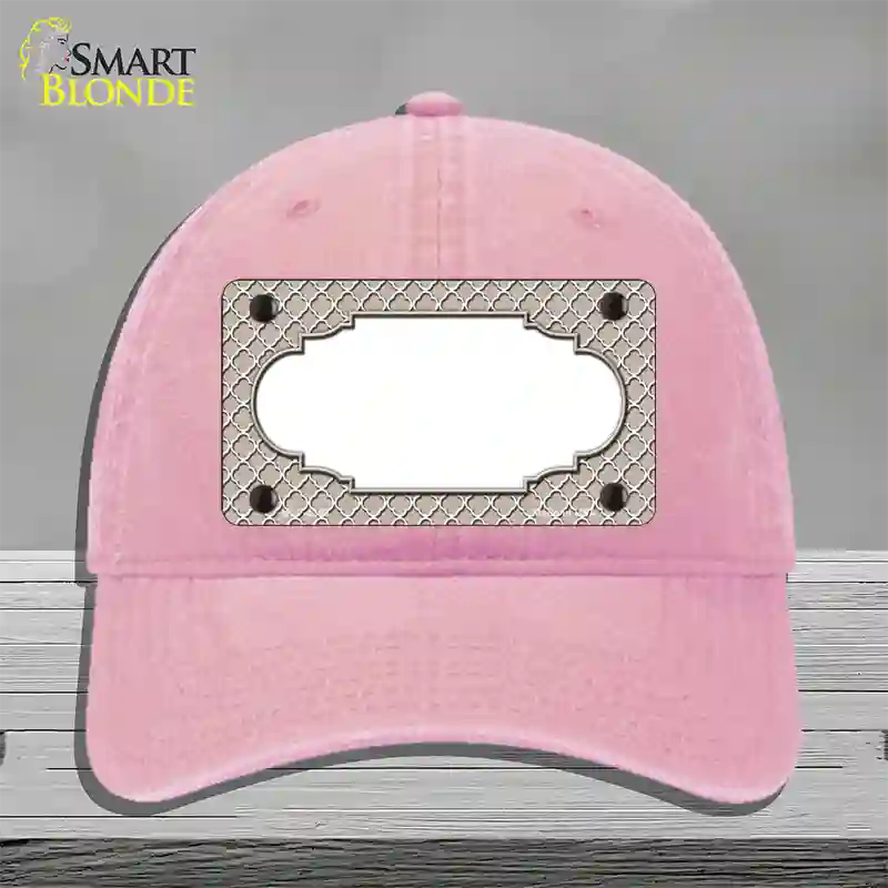 Tan White Quatrefoil Center Scallop Novelty License Plate Hat Unconstructed Cotton / Pink