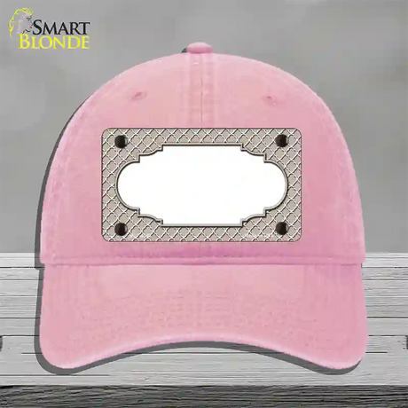 Tan White Quatrefoil Center Scallop Novelty License Plate Hat Unconstructed Cotton / Pink