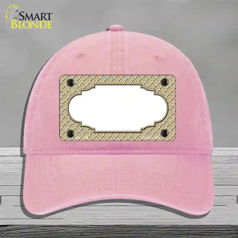 Gold White Quatrefoil Center Scallop Novelty License Plate Hat Unconstructed Cotton / Pink