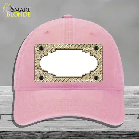 Gold White Quatrefoil Center Scallop Novelty License Plate Hat Unconstructed Cotton / Pink