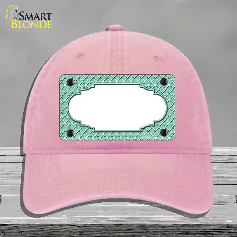 Mint White Quatrefoil Center Scallop Novelty License Plate Hat Unconstructed Cotton / Pink