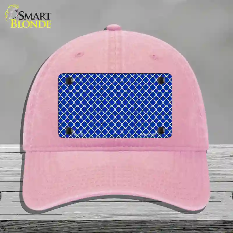 Blue White Quatrefoil Novelty License Plate Hat Unconstructed Cotton / Pink
