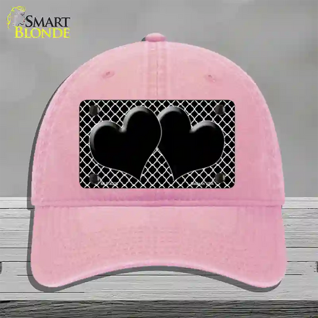 Black White Quatrefoil Black Center Hearts Novelty License Plate Hat Unconstructed Cotton / Pink