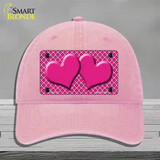 Pink White Quatrefoil Hot Pink Center Hearts Novelty License Plate Hat Unconstructed Cotton / Pink