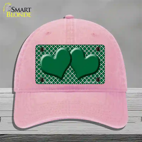 Green White Quatrefoil Green Center Hearts Novelty License Plate Hat Unconstructed Cotton / Pink