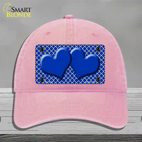 Blue White Quatrefoil Blue Center Hearts Novelty License Plate Hat Unconstructed Cotton / Pink