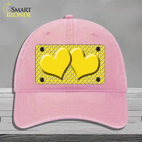 Yellow White Quatrefoil Yellow Center Hearts Novelty License Plate Hat Unconstructed Cotton / Pink