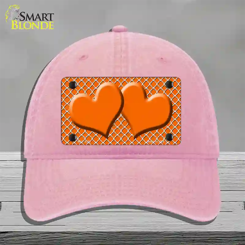 Orange White Quatrefoil Orange Center Hearts Novelty License Plate Hat Unconstructed Cotton / Pink