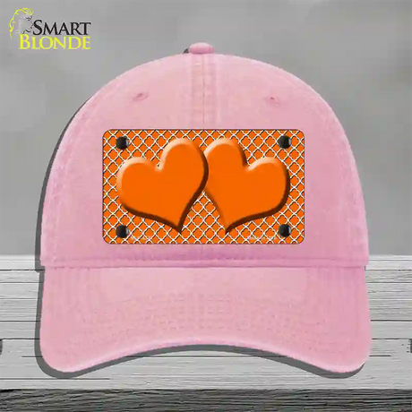 Orange White Quatrefoil Orange Center Hearts Novelty License Plate Hat Unconstructed Cotton / Pink