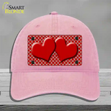 Red White Quatrefoil Red Center Hearts Novelty License Plate Hat Unconstructed Cotton / Pink