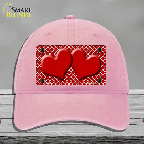 Red White Quatrefoil Red Center Hearts Novelty License Plate Hat Unconstructed Cotton / Pink