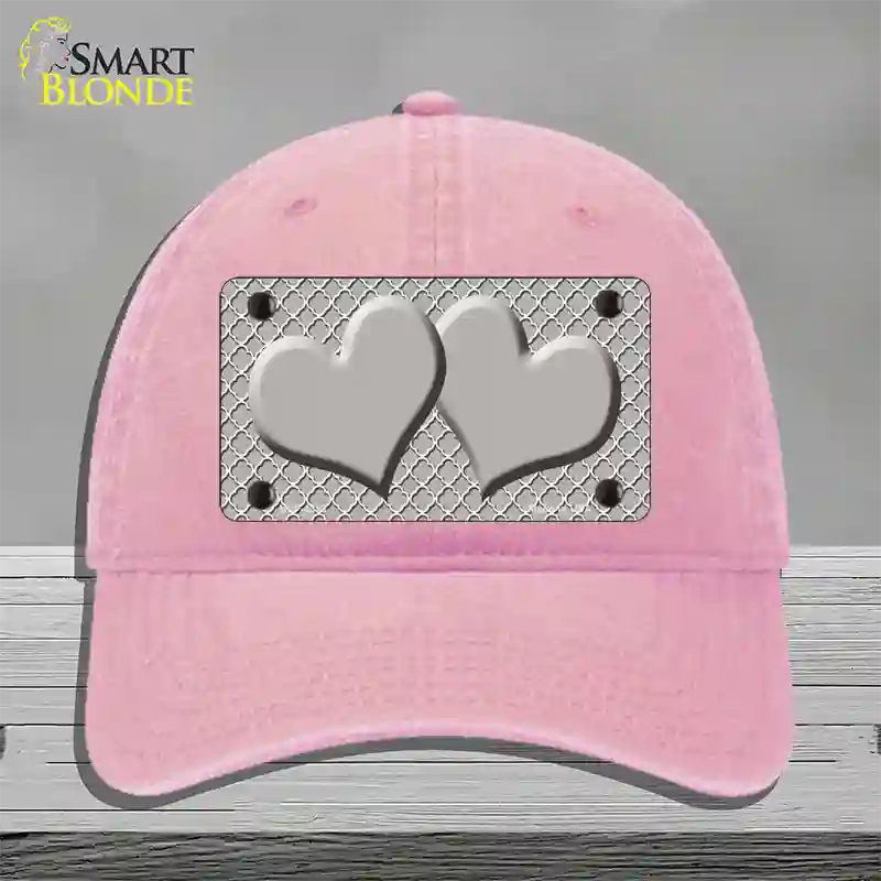 Grey White Quatrefoil Grey Center Hearts Novelty License Plate Hat Unconstructed Cotton / Pink