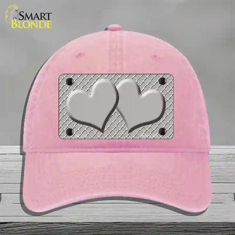 Grey White Quatrefoil Grey Center Hearts Novelty License Plate Hat Unconstructed Cotton / Pink