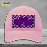 Purple White Quatrefoil Purple Center Hearts Novelty License Plate Hat Unconstructed Cotton / Pink