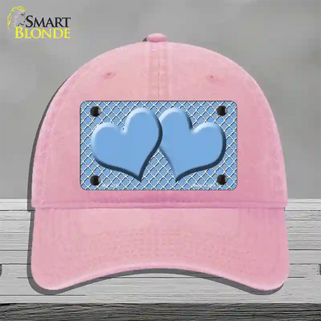 Light Blue White Quatrefoil Light Blue Center Hearts Novelty License Plate Hat Unconstructed Cotton / Pink