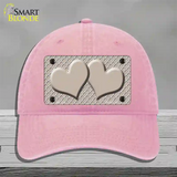 Tan White Quatrefoil Tan Center Hearts Novelty License Plate Hat Unconstructed Cotton / Pink