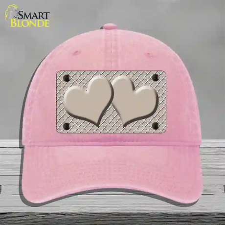 Tan White Quatrefoil Tan Center Hearts Novelty License Plate Hat Unconstructed Cotton / Pink