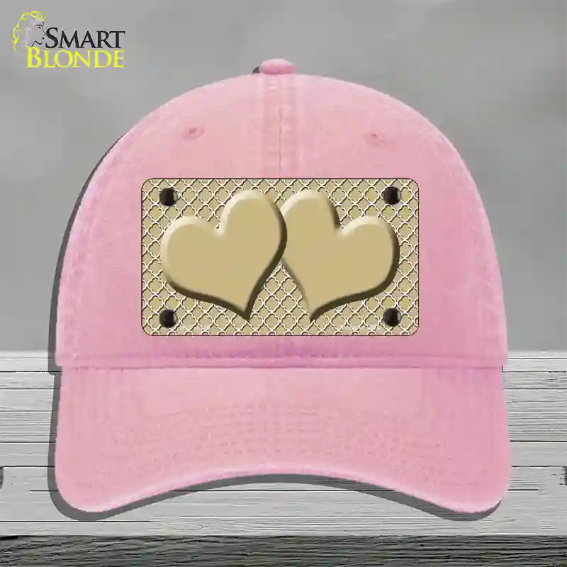 Gold White Quatrefoil Gold Center Hearts Novelty License Plate Hat Unconstructed Cotton / Pink