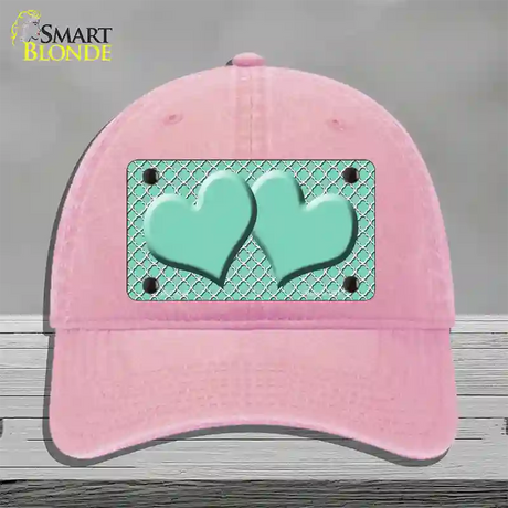Mint White Quatrefoil And Mint Center Hearts Novelty License Plate Hat Unconstructed Cotton / Pink