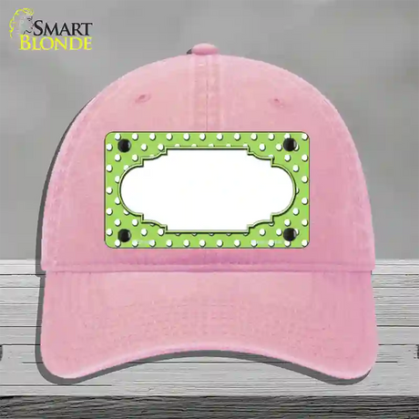 Scallop Lime Green White Polka Dot Novelty License Plate Hat Unconstructed Cotton / Pink
