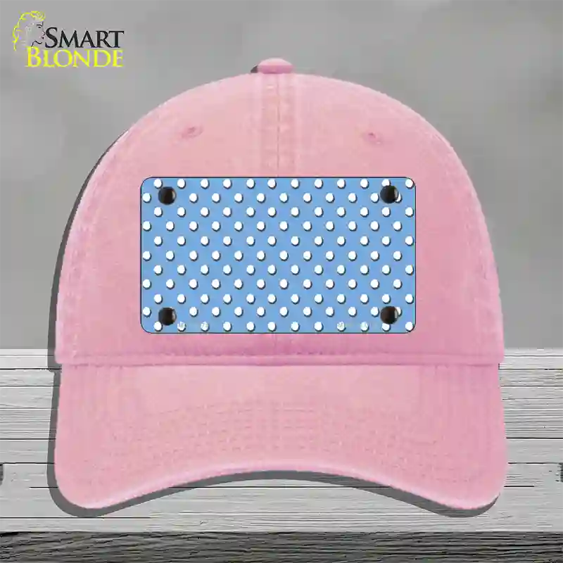 Light Blue Polka Dot Novelty License Plate Hat Unconstructed Cotton / Pink