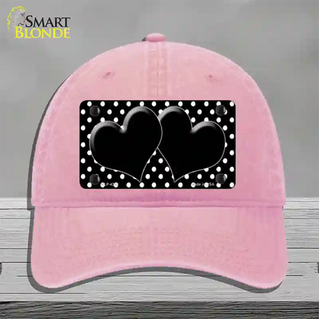 Black White Polka Dot Center Hearts Novelty License Plate Hat Unconstructed Cotton / Pink
