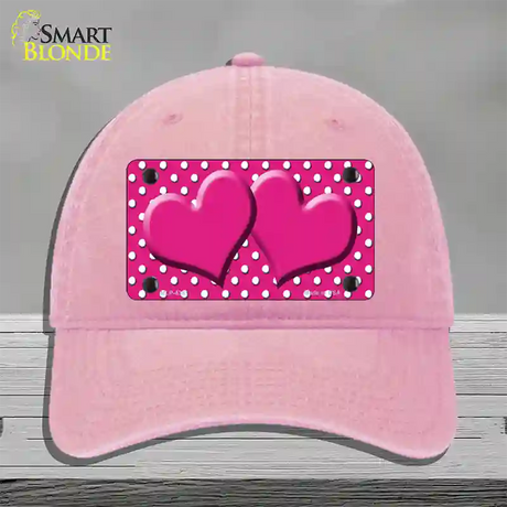 Pink White Polka Dot Center Hearts Novelty License Plate Hat Unconstructed Cotton / Pink