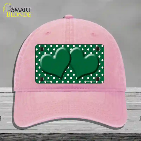 Green White Polka Dot Center Hearts Novelty License Plate Hat Unconstructed Cotton / Pink
