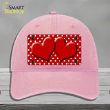 Red White Polka Dot Center Hearts Novelty License Plate Hat Unconstructed Cotton / Pink