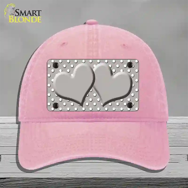 Grey White Polka Dot Center Hearts Novelty License Plate Hat Unconstructed Cotton / Pink