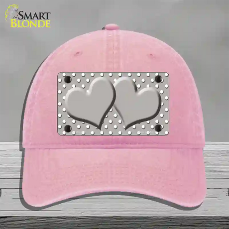 Grey White Polka Dot Center Hearts Novelty License Plate Hat Unconstructed Cotton / Pink