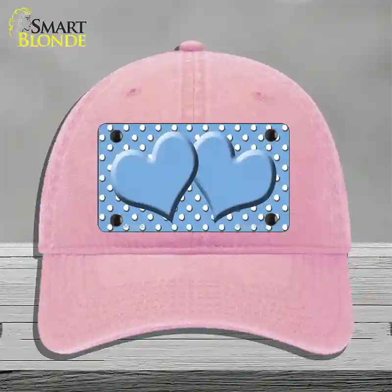 Light Blue White Polka Dot Center Hearts Novelty License Plate Hat Unconstructed Cotton / Pink