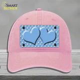 Light Blue White Polka Dot Center Hearts Novelty License Plate Hat Unconstructed Cotton / Pink
