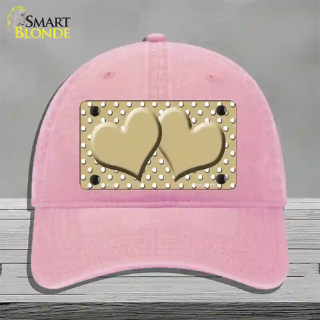 Gold White Polka Dot Center Hearts Novelty License Plate Hat Unconstructed Cotton / Pink