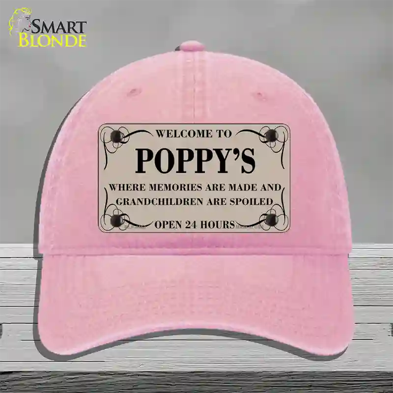 Welcome To Poppys Novelty License Plate Hat Unconstructed Cotton / Pink
