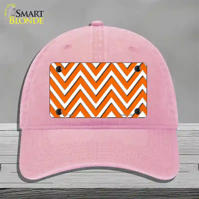 Orange White Large Chevron Novelty License Plate Hat Unconstructed Cotton / Pink