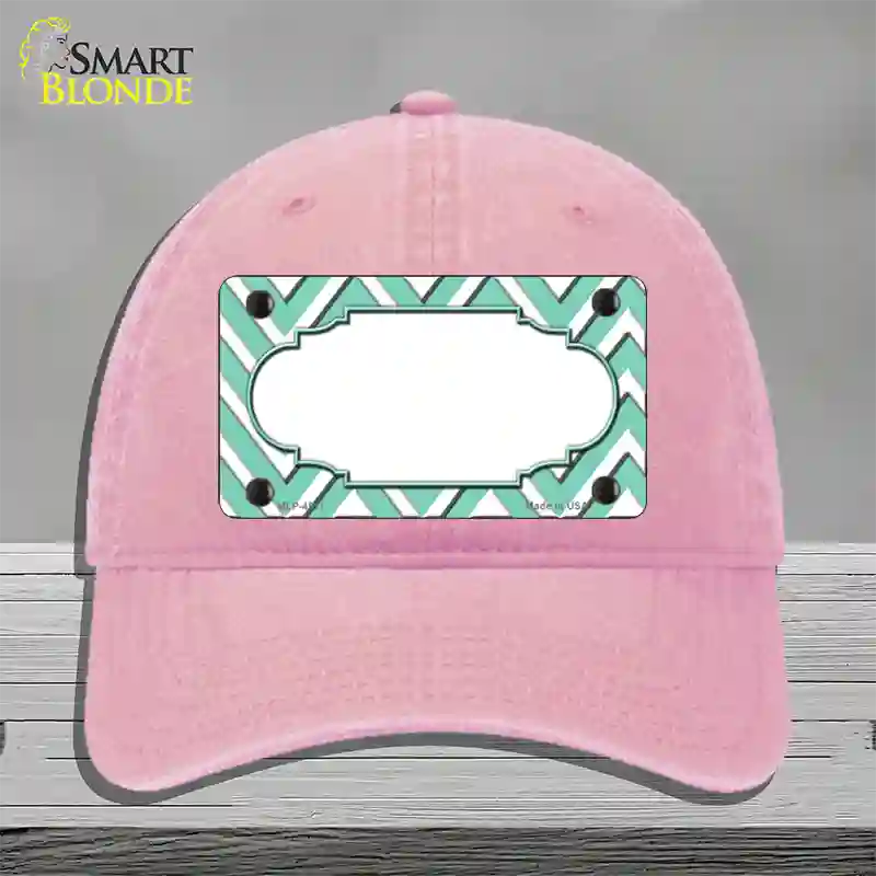 Mint White Large Chevron Center Scallop Novelty License Plate Hat Unconstructed Cotton / Pink